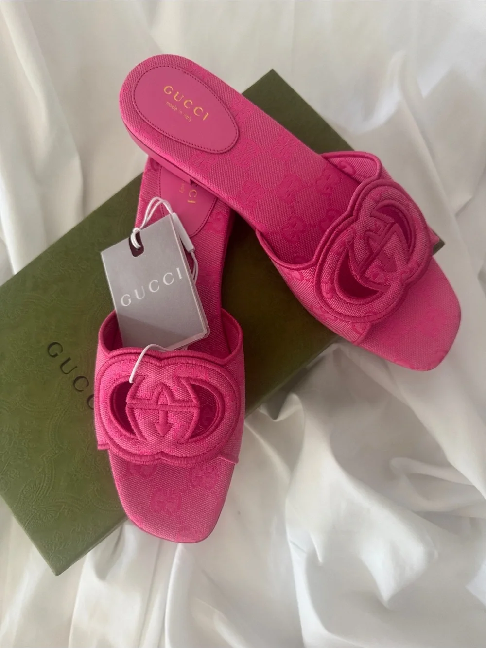Gucci Hot Pink Logo Slide Mules - Picture 1 of 4